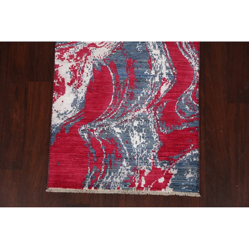 Wool/ Silk Artistic Abstract Oriental Runner Rug Hand-knotted Carpet - 2'8" x 10'2"