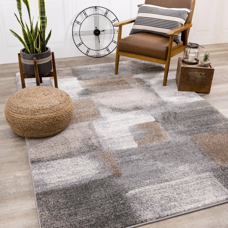 Brookfield Collection - Plush Brown/Grey Simple Patches Area Rug - 2'8" x 4'11"