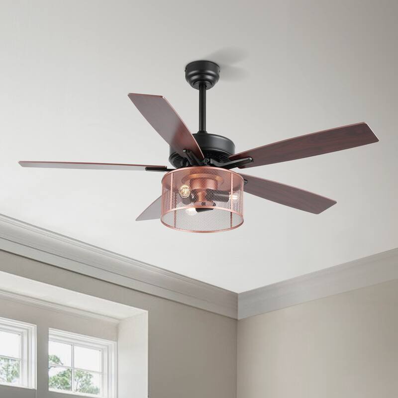 Oscar 52" 3-Light Farmhouse Industrial Iron/Wood Mobile-App/Remote-Controlled LED Ceiling Fan, by JONATHAN Y