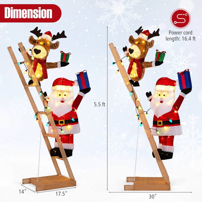 Costway 5.5 FT Lighted Reindeer & Santa Claus on Ladder with 100 LED - as pic shows - See Details