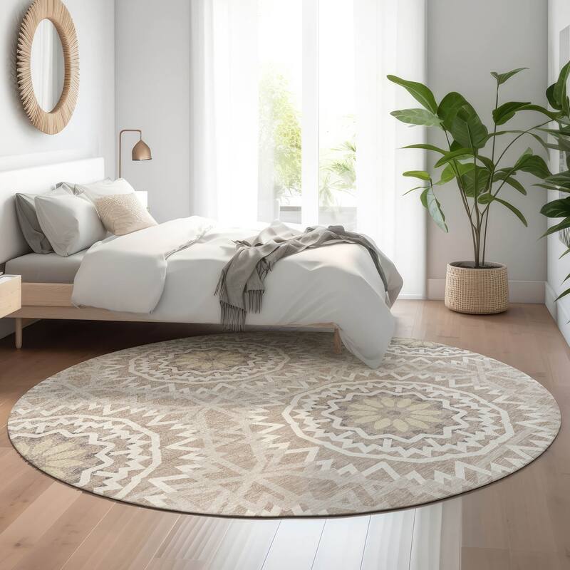 Premium Washable Super Soft Boho Global Mayfield Rug - Taupe - 8' x 8' - Round