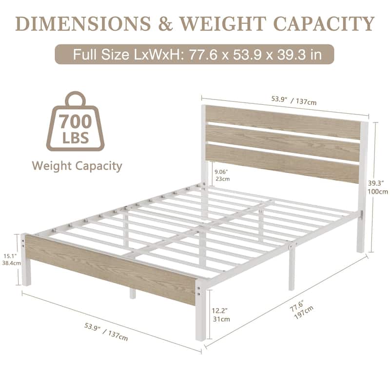 VECELO Industrial Wood Bed Frame with Headboard, Twin Size Beds/Full Size Beds/Queen Size Beds