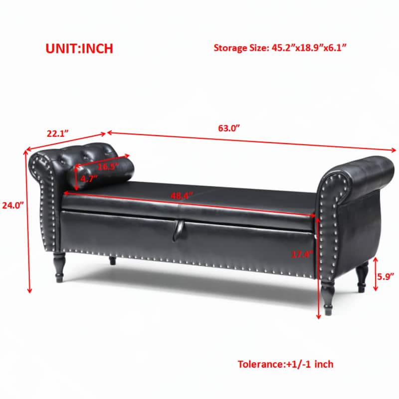 63" PU Upholstered End of Bed Bench
