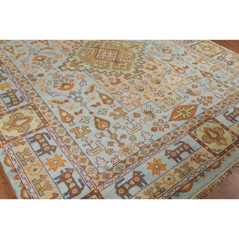 Light Blue Tribal Kazak Oriental Area Rug Handmade Wool Carpet - 8'3"x 9'11"