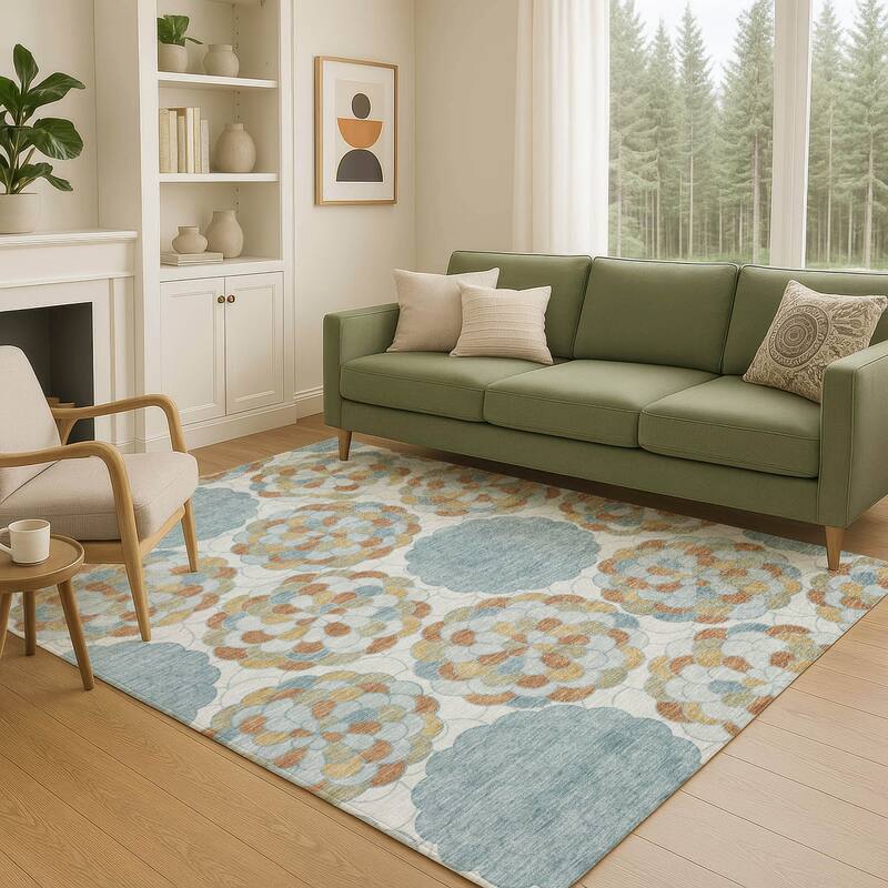 Machine Washable Indoor/ Outdoor Mosaic Cluster Chantille Rug