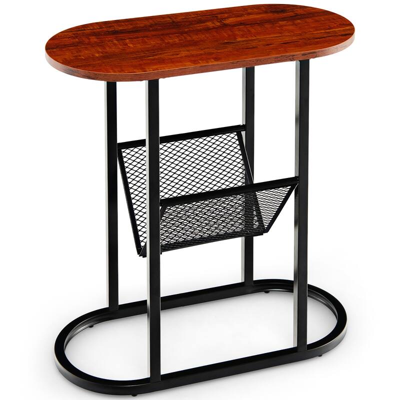 Costway 2 PCS 2-tier Side Table Oval Narrow End Table Nightstand - 23'' x 11'' x 25.5''