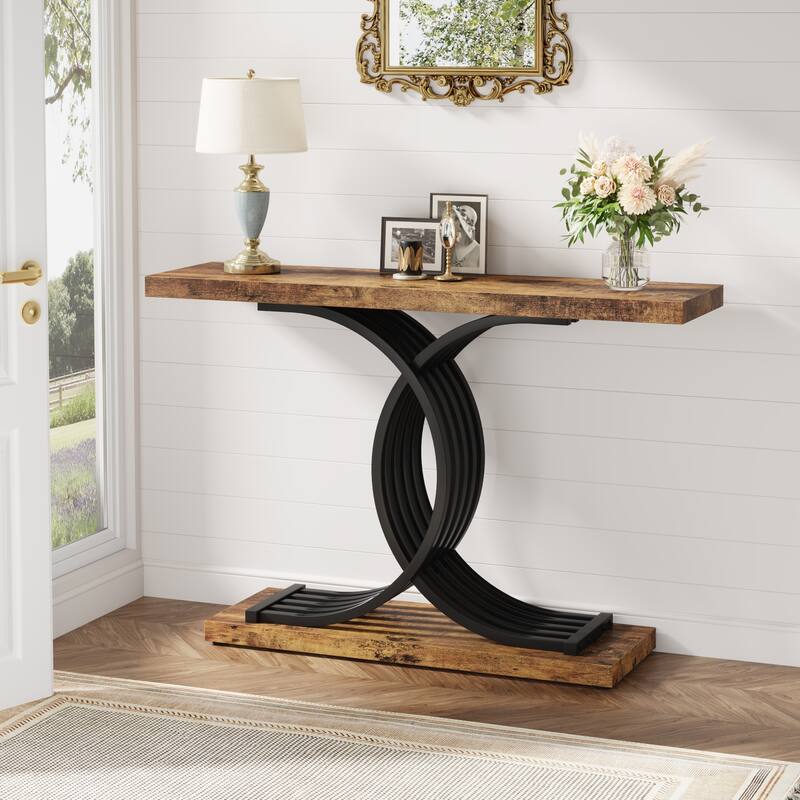 Modern 39 Inches Console Table with Geometric Metal Legs