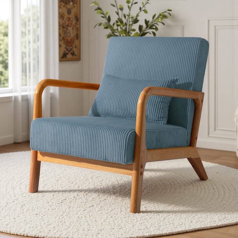 Uixe Mid Century Solid Wood Upholstered Corduroy Accent Chair - Blue