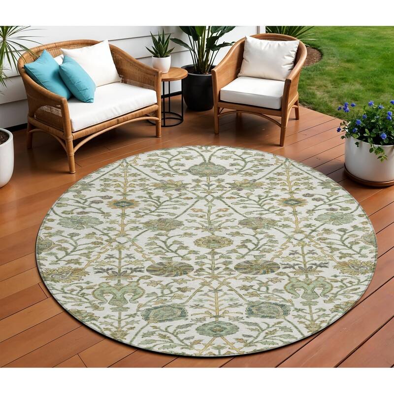 HomeRoots Floral Transitional Rectangle Outdoor Rug - 8' Round