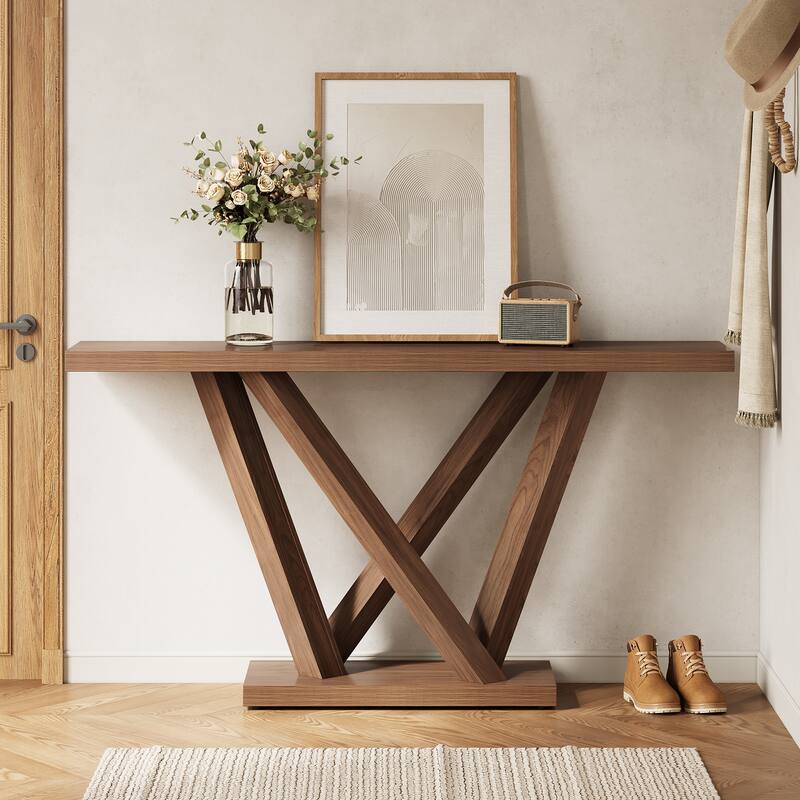 63" Farmhouse Entryway Console Table Behind The Couch
