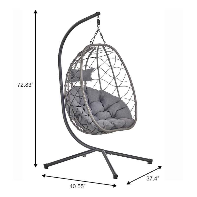 Summit Hanging Egg Swing Chair with Foldable Shell for Patio Balcony Backyard Garden Porch Home Office