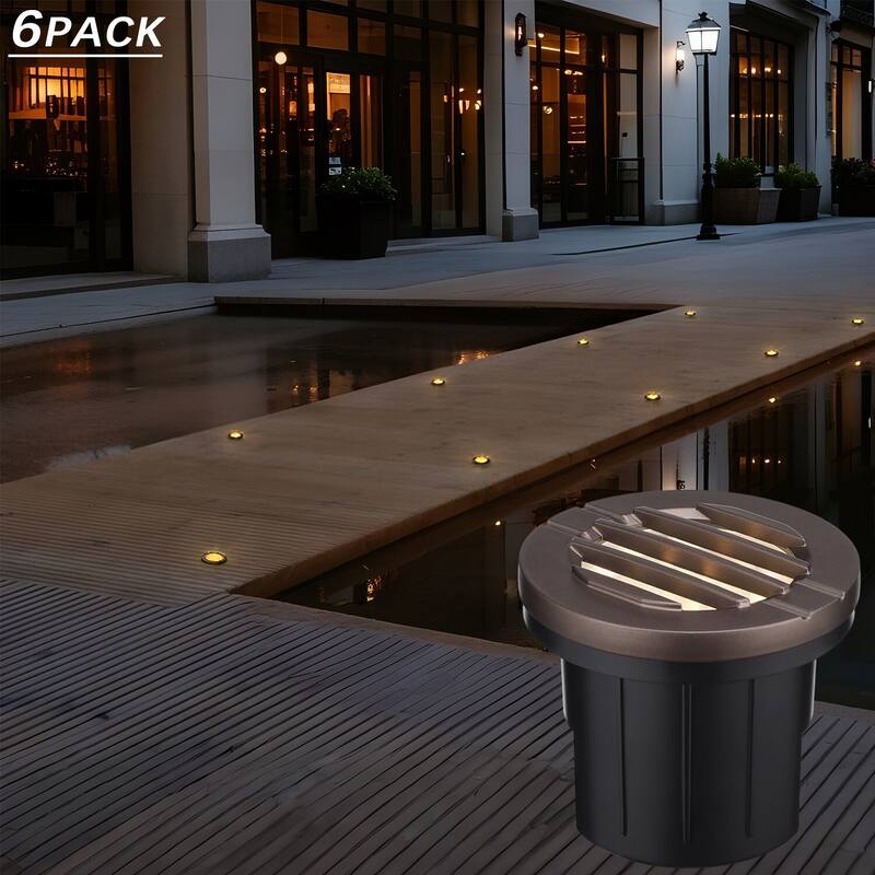 6 Pack Commercial Grade 6W LED In-Ground Well Lights, 3000K Warm White - Grated