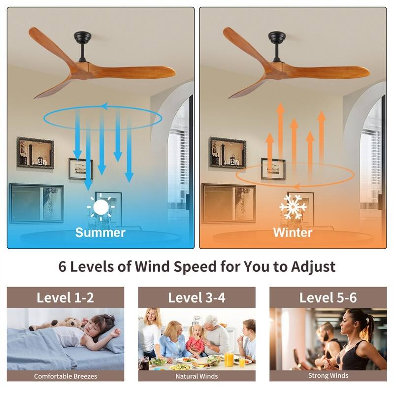 60" Indoor Farmhouse Wood Ceiling Fan with Remote Control