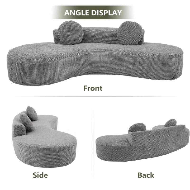 105.5" Curved Sofa, Modern Living Room Upholstered Sofa with 2 Throw Pillows, Leisure Cloud Couch for Apartment, Office