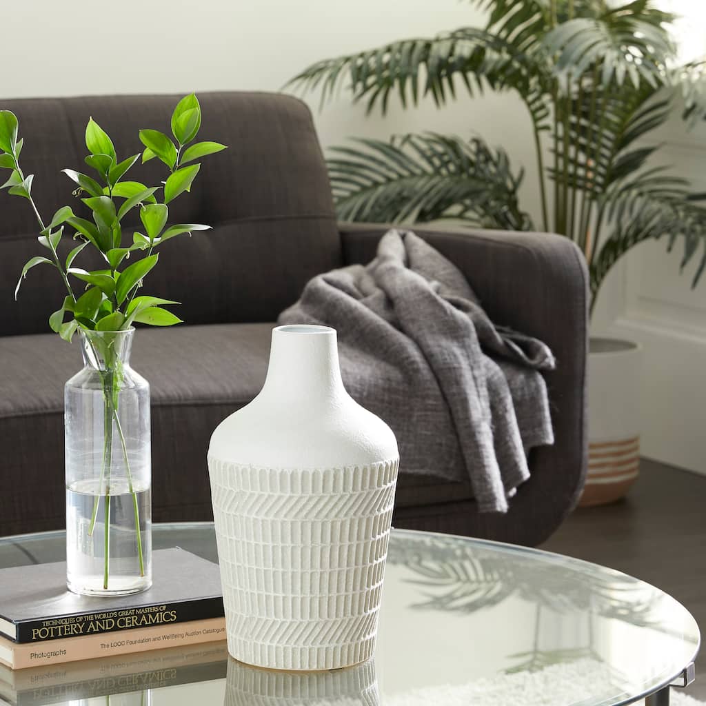 White Metal Textured Decorative Vase - 8 x 8 x 13