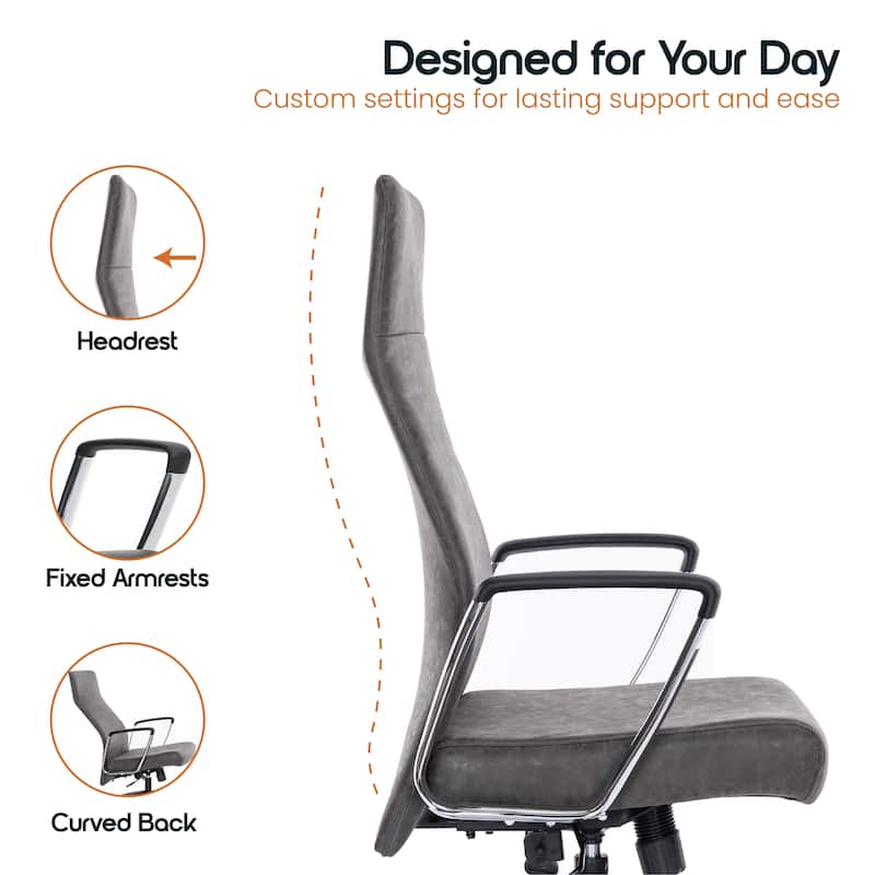 Hilton Modern High Back Ergonomic Leather Office Chair with Adjustable Height, Swivel, and Tilt for Conference or Executive Desk