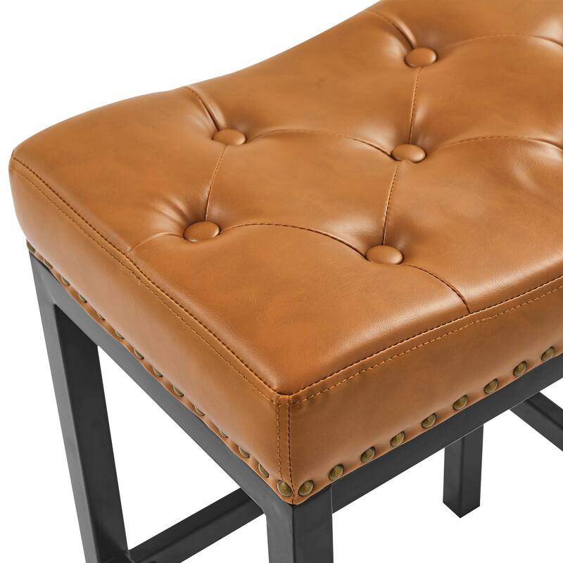 Backless Cushioned Faux Leather Bar Stools Counter Height Stools with Metal Frame - 24" H