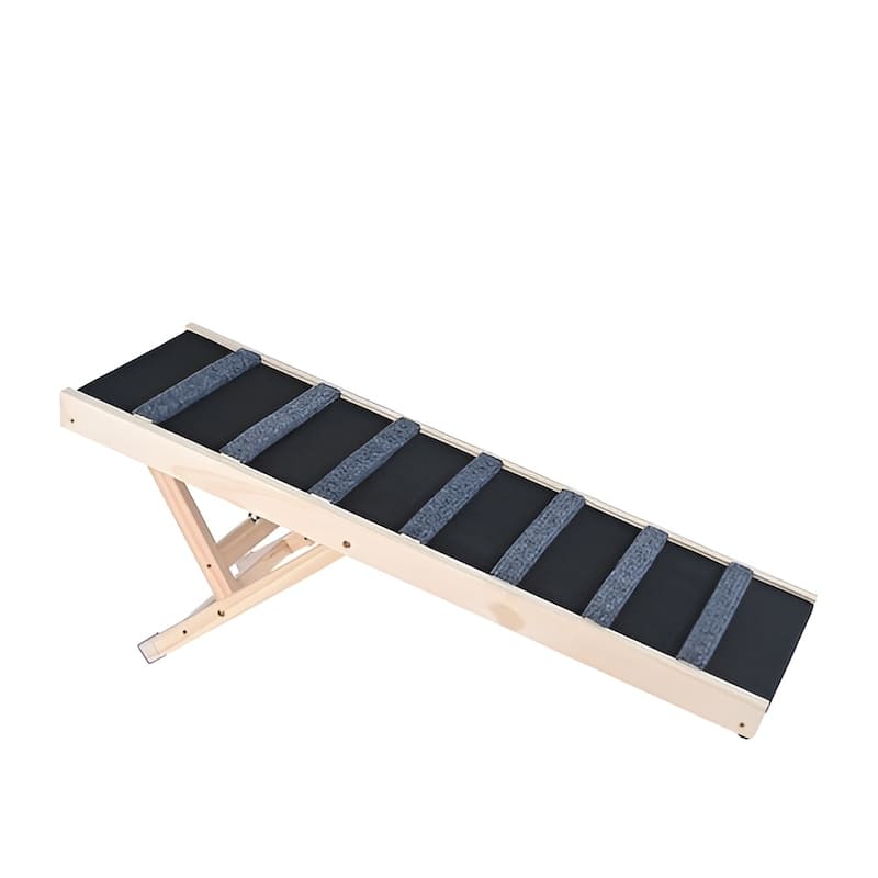 Natural-Black Wood Dog Ramp with Non-Slip Rubber and Adjustable Height