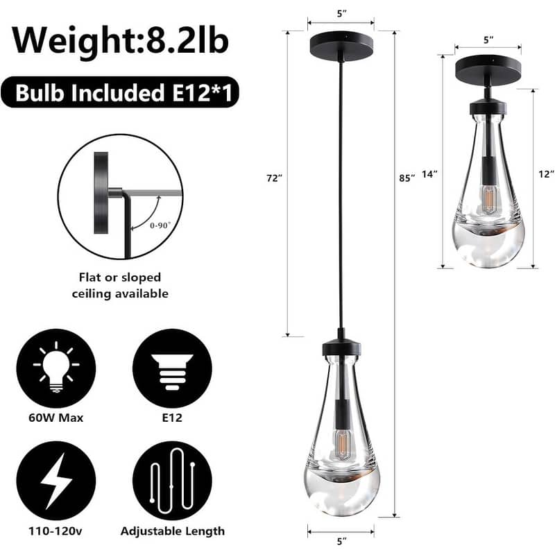 KAYLA Farmhouse Chandelier for Staircase, Foyer, Glass Pendant Light Fixture for Kitchen Island (Bulb Included)
