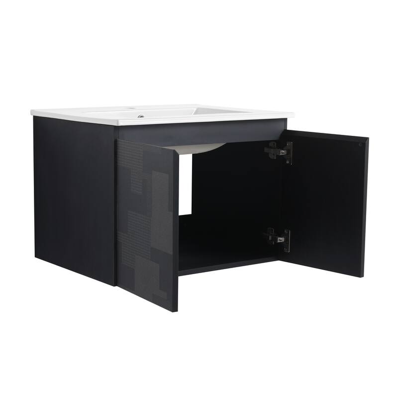 24" Floating Wall-Mounted Bathroom Vanity with Soft-Close Doors, Ceramic Sink, Eco-Friendly Plywood Base
