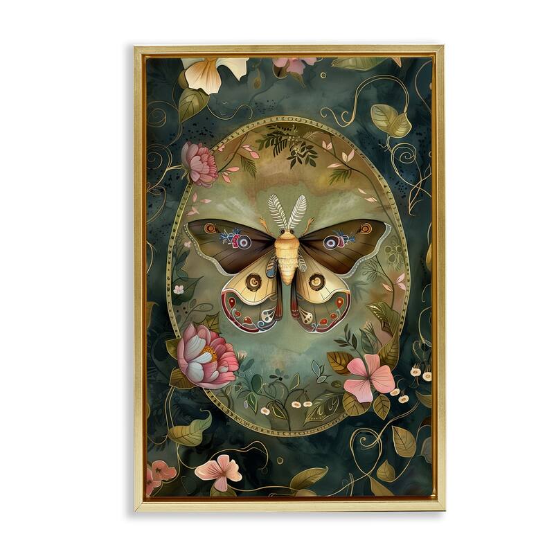 Stupell Ornate Victorian Moth Framed Floater Canvas Wall Art Design By The Dutch Lady - 17 x 25 - Gold
