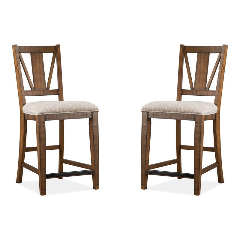 Magnussen Home Bay Creek Toasted Nutmeg Upholstered Counter Chair Two Pack - 18.25''W x 20.75''D x 40''H - Set of 2 - 18.25''W x 20.75''D x 40''H - Toasted Nutmeg - Counter Height