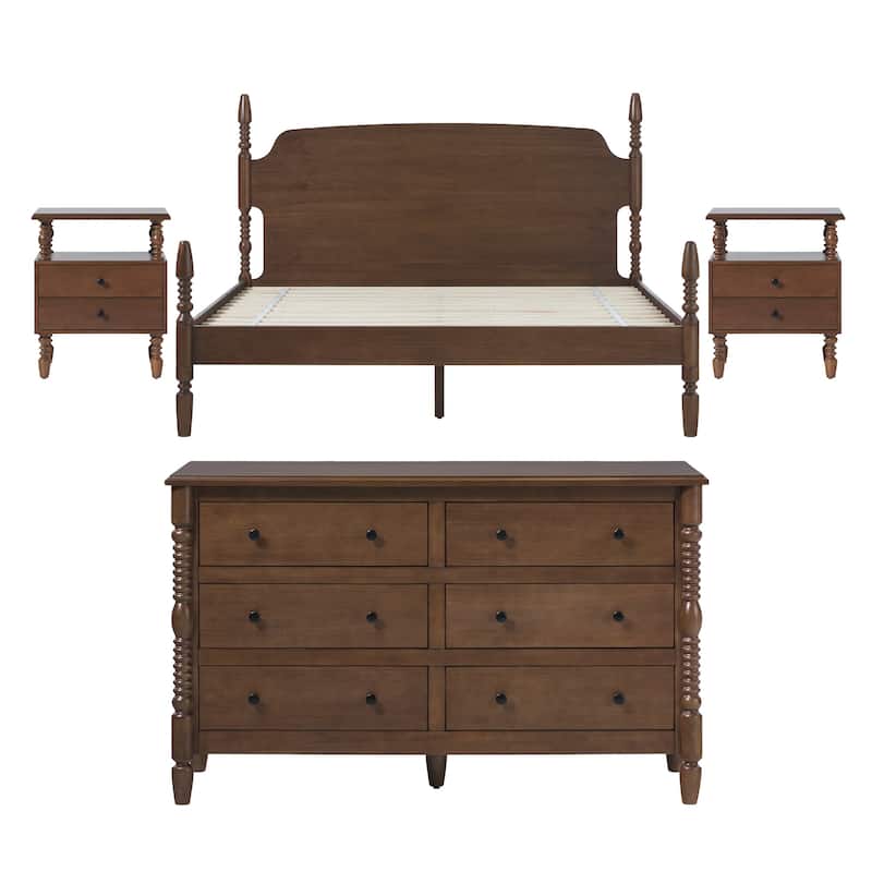 Walker Edison King Bed with Dresser and 2-Drawer Nightstands Bedroom Set