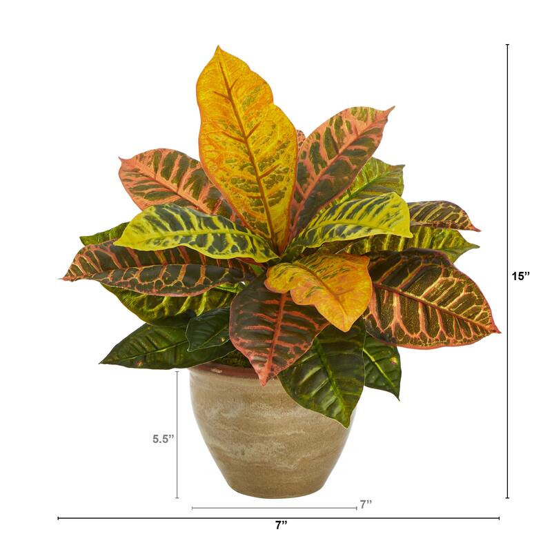 15" Artificial Garden Croton Plant in Ceramic Planter