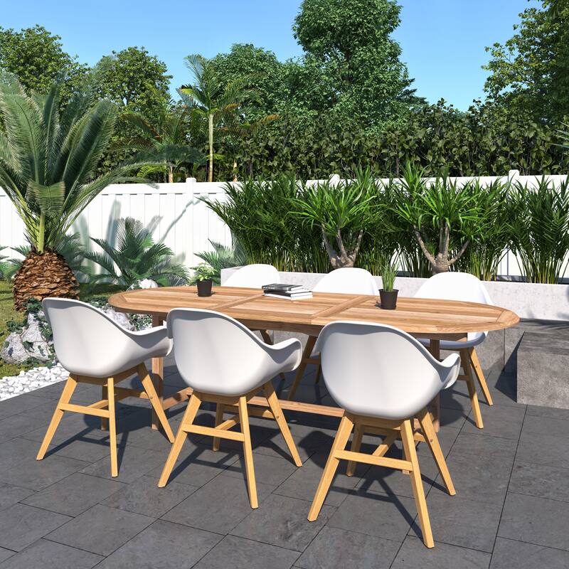 Amazonia 7pc FSC Certified Teak Wood Pleguer Oudoor Patio Dining Set - Brown and White