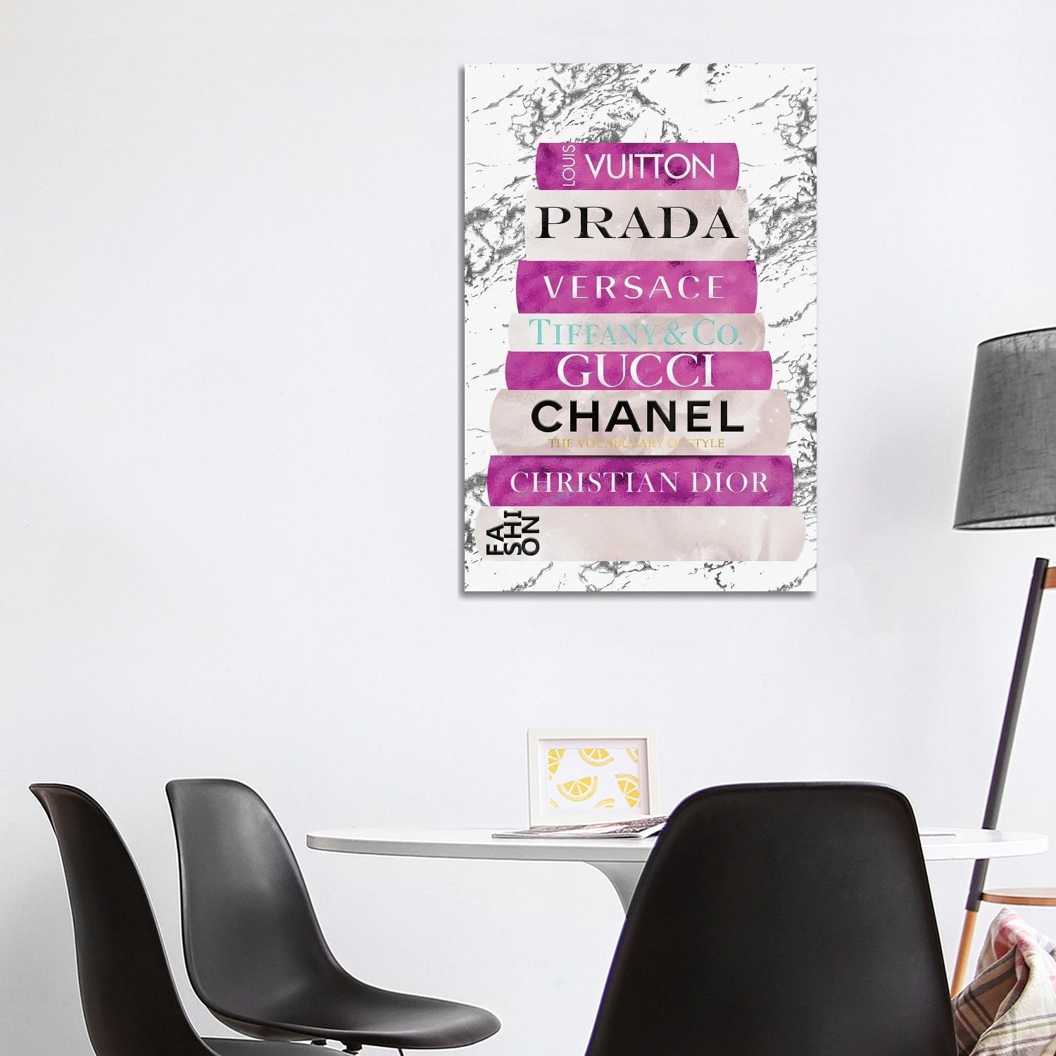 Fashion Nerd-Bright Pink & Beige Book Stack by Pomaikai Barron Fine Art Paper Print ( Fashion > Fashion Brands > Versace art) - 24x16x.25