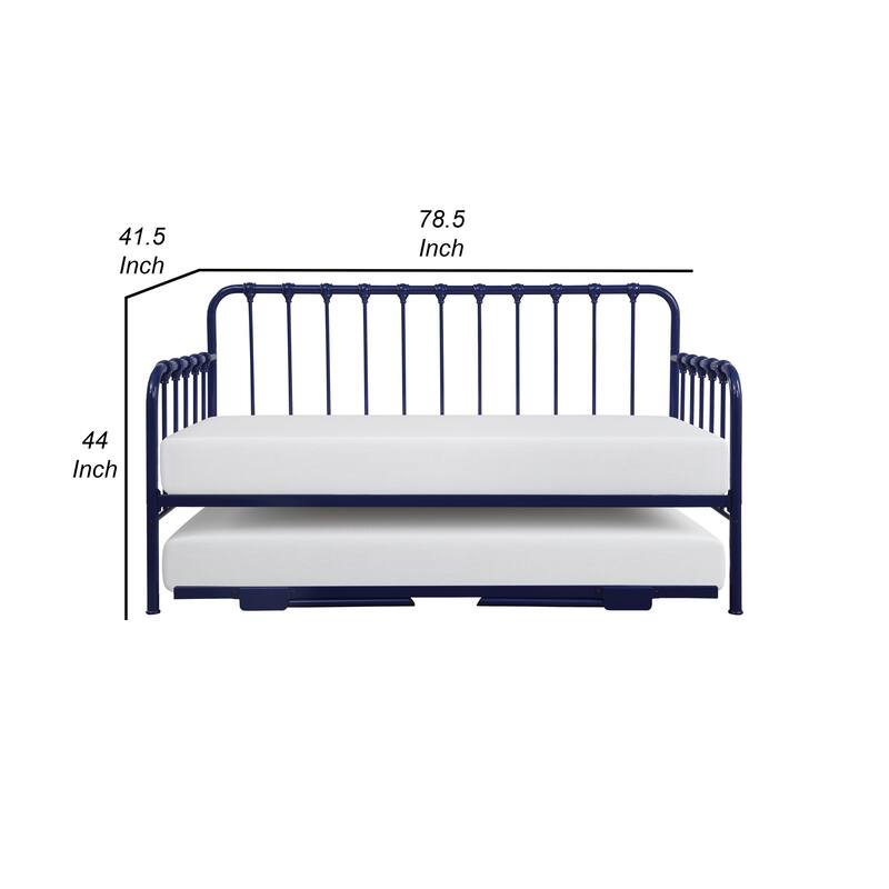 Ziva Daybed with Lift Up Trundle, Navy Blue Metal Frame, Folding Legs