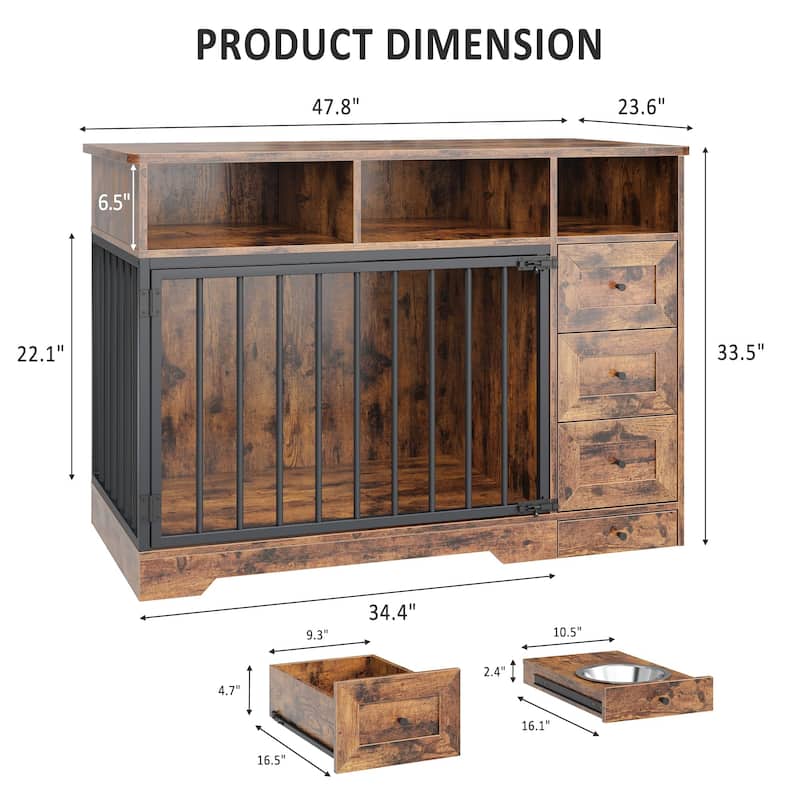 Dog Crate Furniture with Storage Drawers, End Table Design