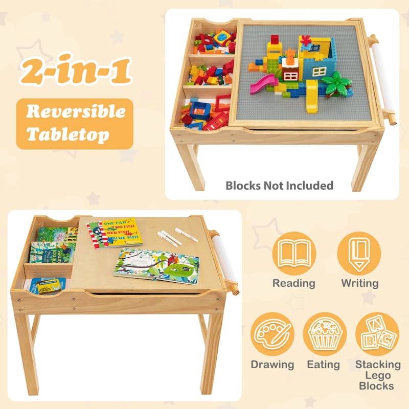 Wooden Kids Multi Activity Play Table with Storage Paper Roll - 34" x 23.5" x 22.5" (L x W x H)