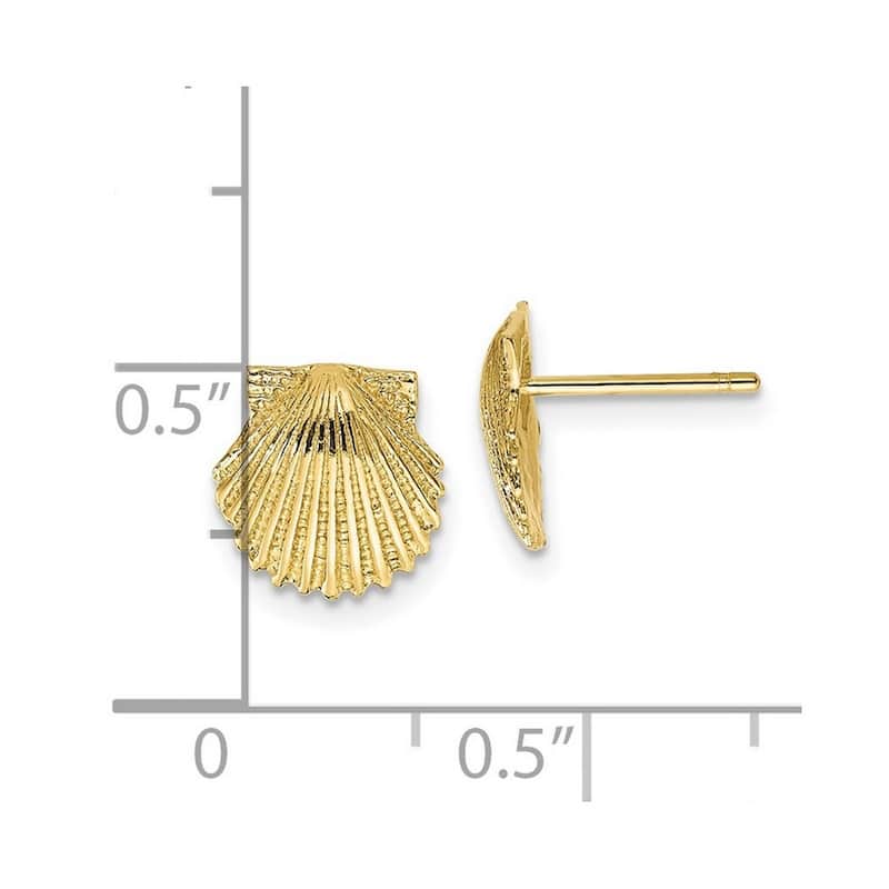 Curata 10k Yellow Gold 9mm Scallop Shell Post Earrings -