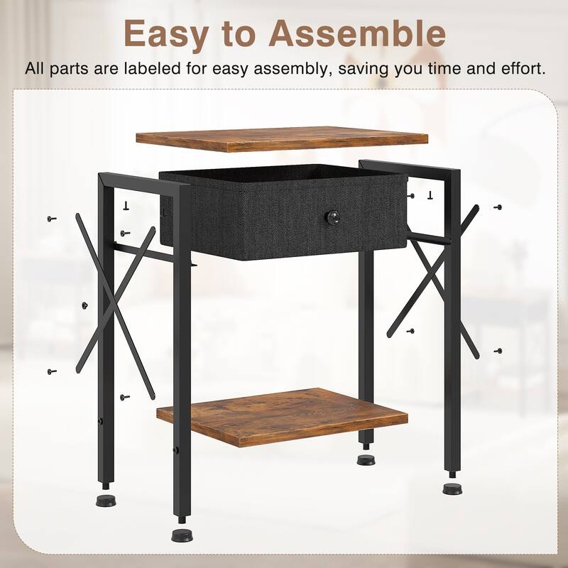 Javlergo 2 Pack X Frame Nightstand with Removable Fabric Drawer Easy to Clean Multifunctional End Table with Open Shelf