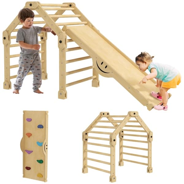 slide 2 of 9, Toddler Climbing Toys, 4 in 1 Pikler Climbing Toys for Toddlers 18-48 Months, Inside Foldable Montessori Kids Climbing Toys Multicolor
