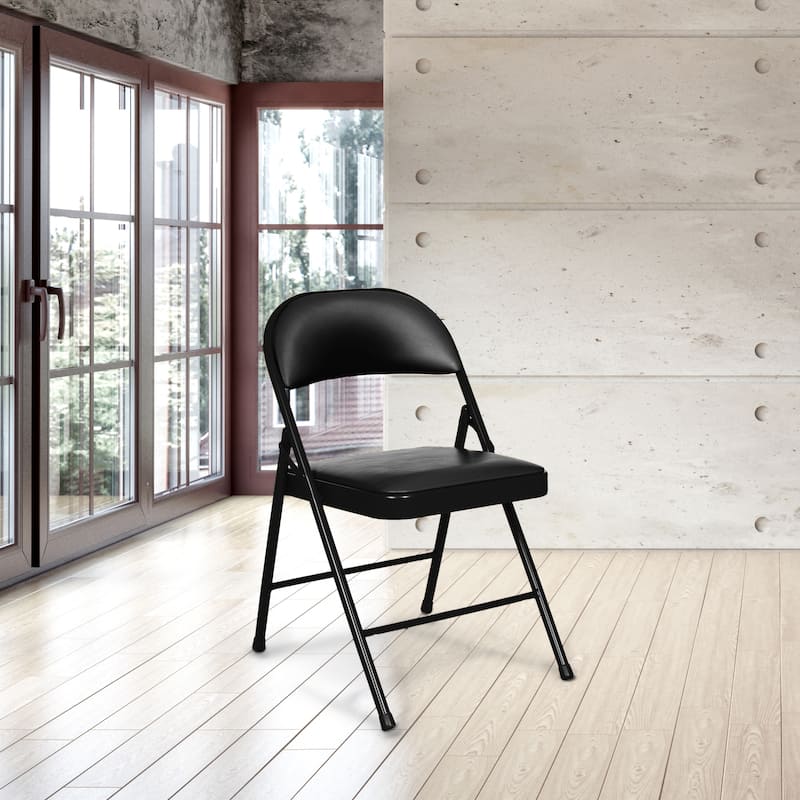 Hampden Furnishings Bernadine Basics Collection Vinyl Folding Chair, Pack of 4