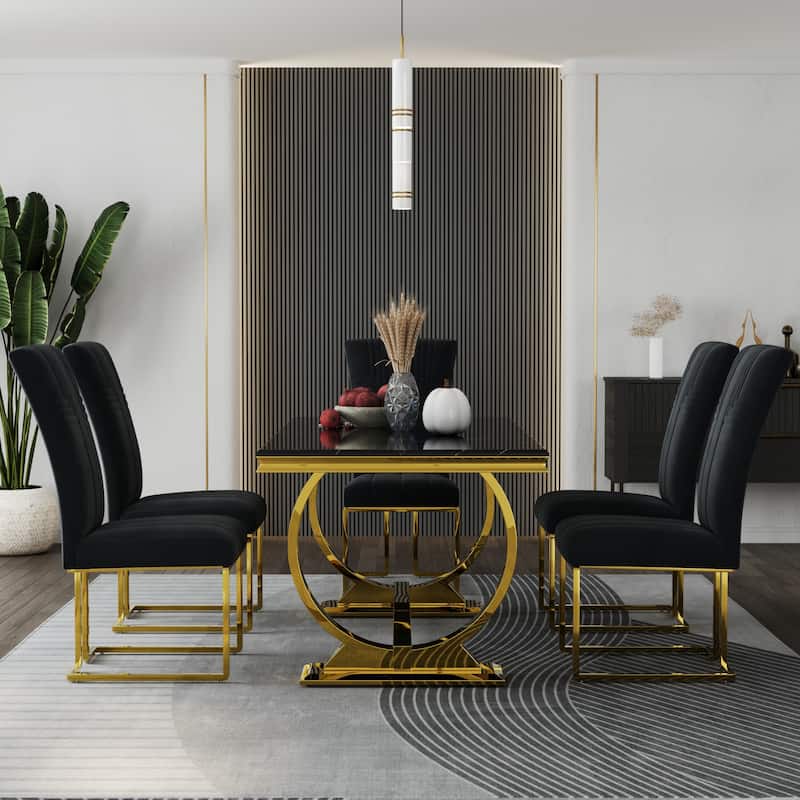 Luxury Dining Table Set with PU Leather Dining Chairs