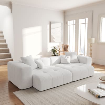 Linen Modular Sofa Modern Lounge Sectional Sofa Deep Seat Loveseat for Small Space
