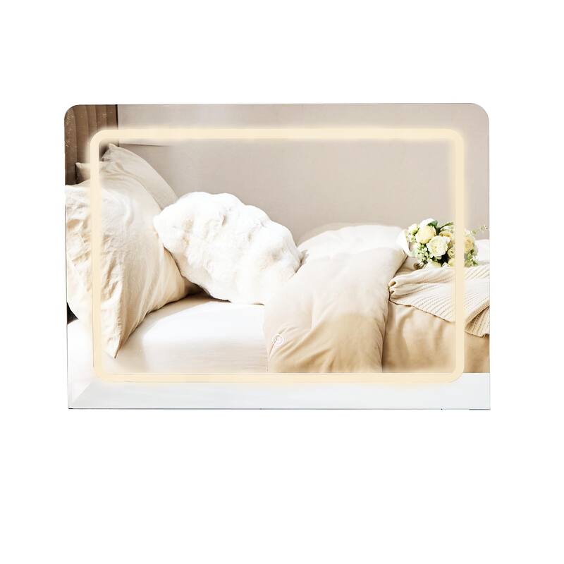 Modern Makeup Vanity Desk with LED Lights & Mirror, Extendable Dressing Table Set with Stool, 4 Drawer & Side Cabinet