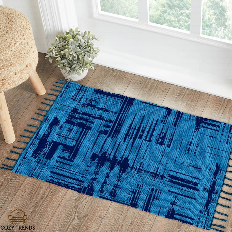 Authentic Hand-Woven Indian Cotton Rug 24''x36'' - Washable, Reversible, and Timelessly Stylish - 2'x3' - Brush Teal
