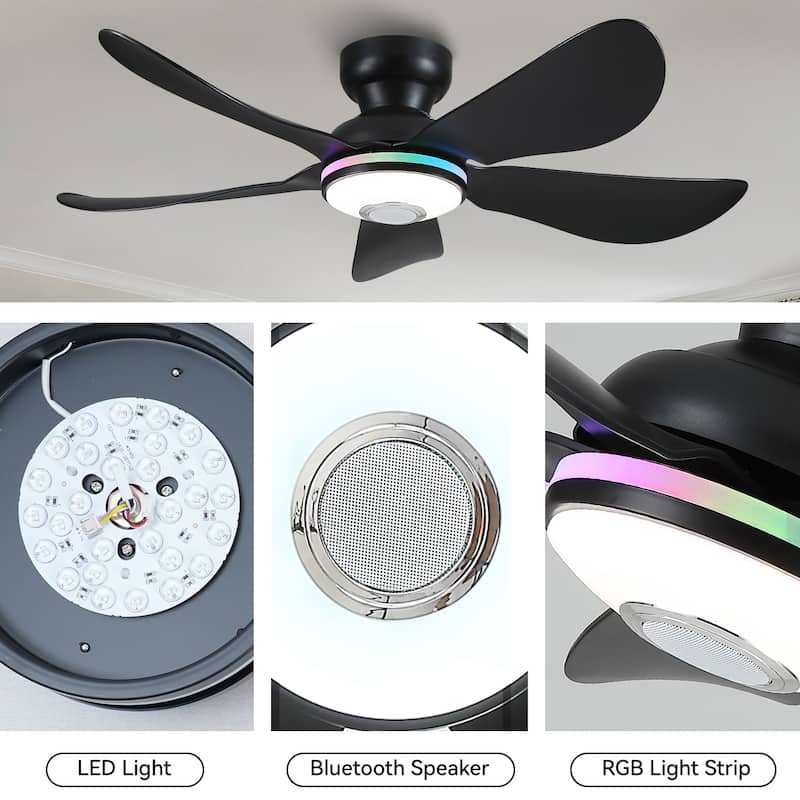 36/46 inches RGB Flush Mount Ceiling Fan with Light and Remote