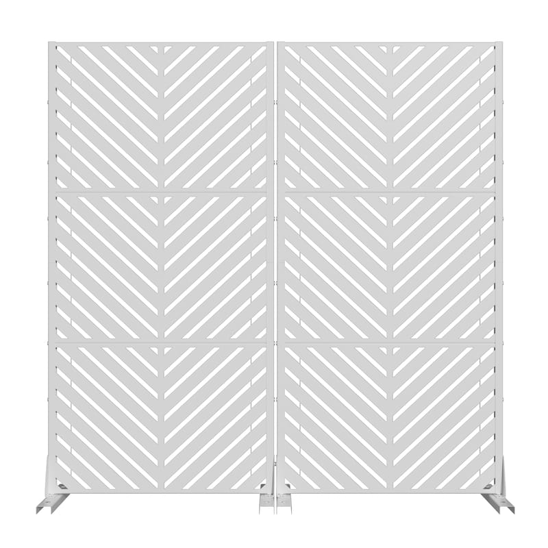 Outdoor Privacy Screen 2-Panel Chevron Metal Privacy Fence with Wind-Resistant Base Durable Decorative Divider