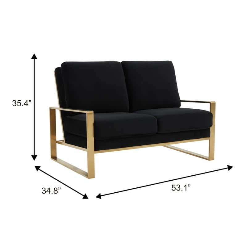 Jefferson Modern Two-Seater Velvet Loveseat with Brushed Gold Stainless Steel Base, Removable Cushions for Living Room or Lounge