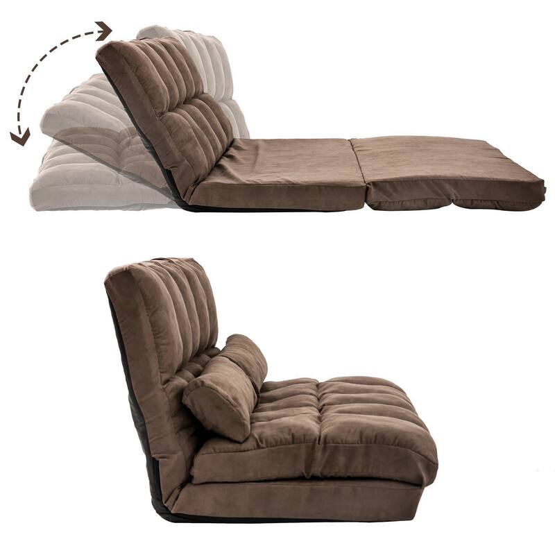 Double Chaise Lounge Sofa Floor Couch and Sofa with Two Pillows On