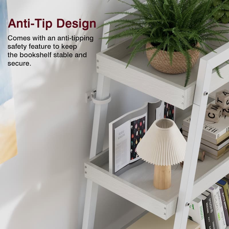 VECELO Modern 4-Tier Corner Ladder Bookshelf Metal & Waterproof MDF Shelves for Living Room Kitchen & Bathroom Corner Bookcase