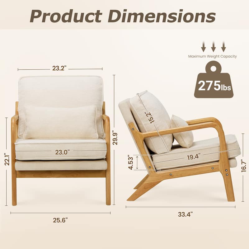 RENEWLINE Mid Century Modern Accent Chair with Lumbar Pillow