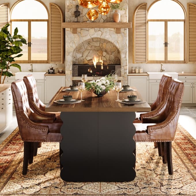 63-Inch Modern Dining Table, Large Wooden Kitchen Table for 4-6