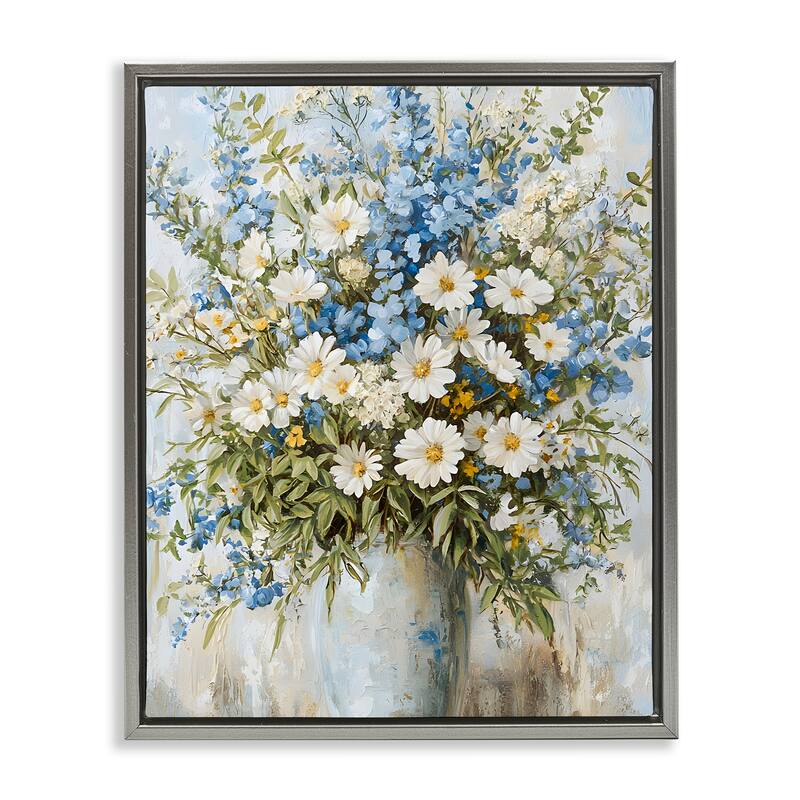Stupell Heritage Style Bouquet Framed Floater Canvas Wall Art Design By Franklyn Gregory - 17 x 21 - Grey