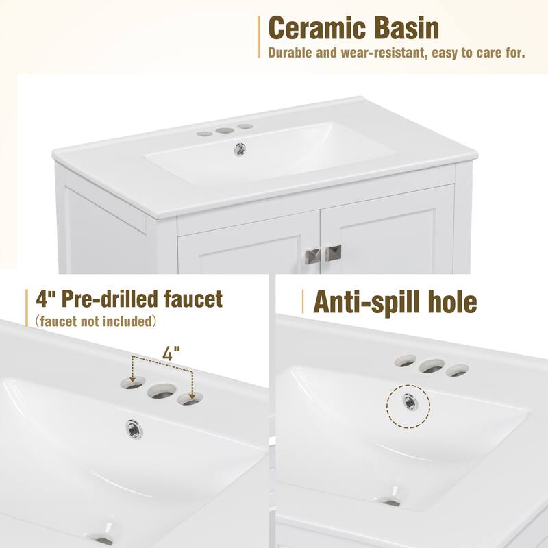 60"Bathroom Vanity Set with Double Vanities (Separate), Double Ceramic Sinks, Storage Shelf, and Divided Drawers